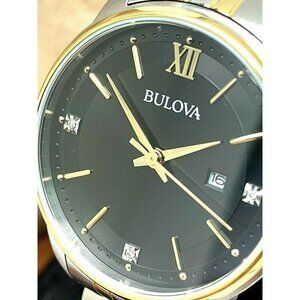 Bulova Women's Watch 98P198 Black Dial Diamond Quartz Two Tone Stainless Steel